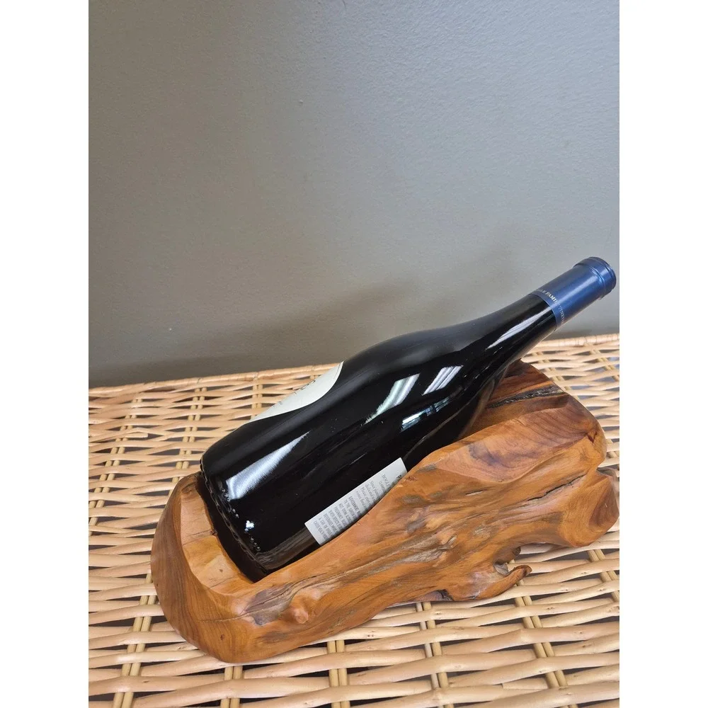Hand Carved Live Edge Wood Bottle Holder Rustic Tabletop Wine Liquor Display